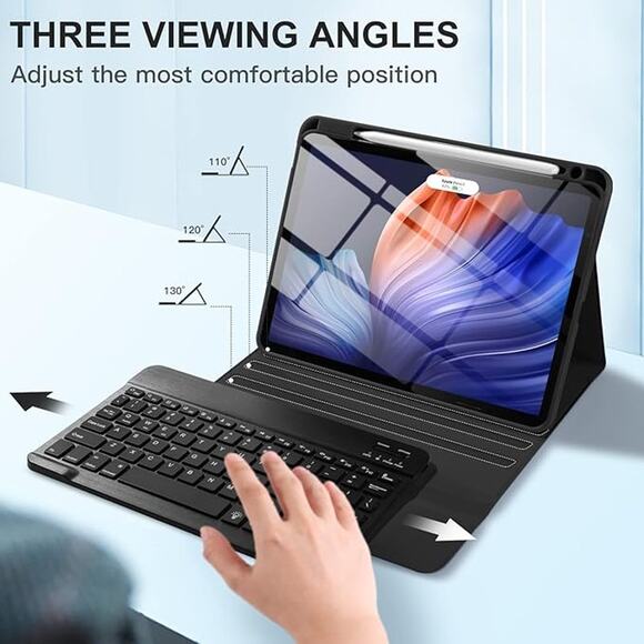 Black Case w Keyboard Compatible for iPad Air 11inch 10.9 Air 5 & 4th Gen New - Picture 9 of 12